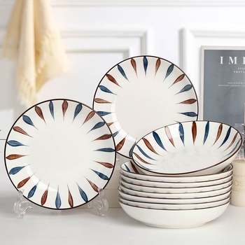 Japonský štýl porcelánový tanier na večeru, kruhový tvar, pod glazúrou farba, jednoduchý štýl