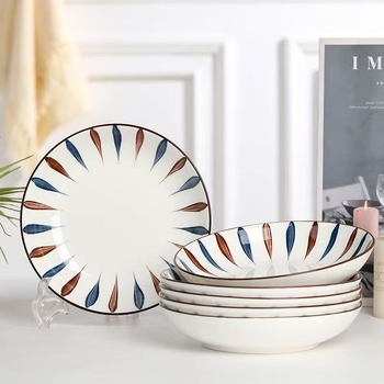 Japonský štýl porcelánový tanier na večeru, kruhový tvar, pod glazúrou farba, jednoduchý štýl