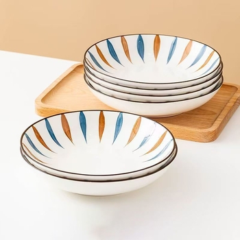 Japonský štýl porcelánový tanier na večeru, kruhový tvar, pod glazúrou farba, jednoduchý štýl