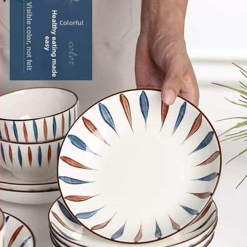 Japonský štýl porcelánový tanier na večeru, kruhový tvar, pod glazúrou farba, jednoduchý štýl