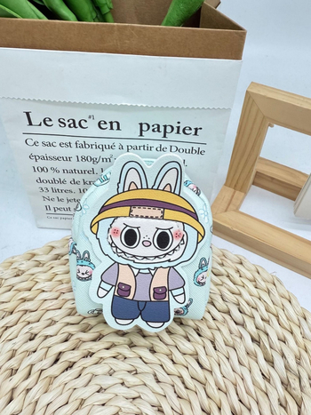 Kulcstartó táska karikatúra mintával, PU anyagból, 1 rekeszű pénztárca, ultra könnyű és bővíthető, fülhallgató és aprópénz rendező