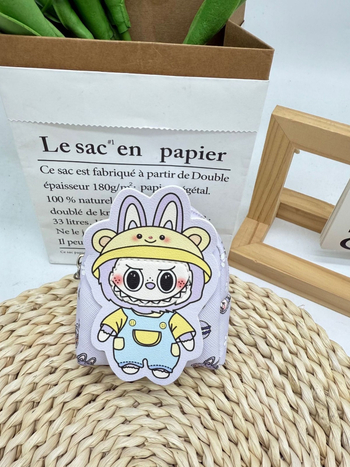 Kulcstartó táska karikatúra mintával, PU anyagból, 1 rekeszű pénztárca, ultra könnyű és bővíthető, fülhallgató és aprópénz rendező