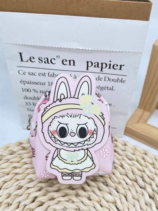 Kulcstartó táska karikatúra mintával, PU anyagból, 1 rekeszű pénztárca, ultra könnyű és bővíthető, fülhallgató és aprópénz rendező