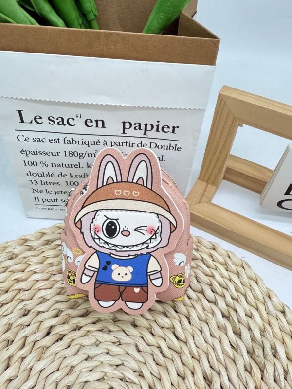 Kulcstartó táska karikatúra mintával, PU anyagból, 1 rekeszű pénztárca, ultra könnyű és bővíthető, fülhallgató és aprópénz rendező