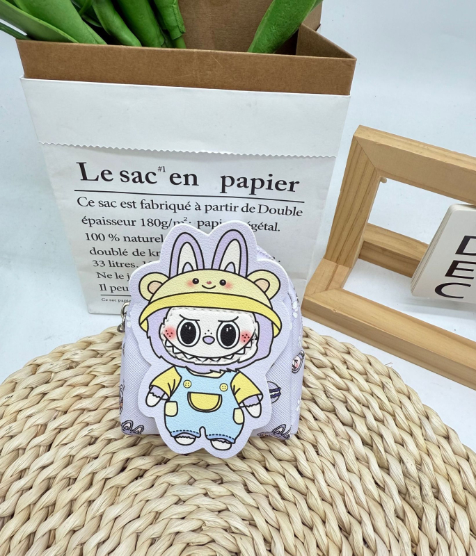 Kulcstartó táska karikatúra mintával, PU anyagból, 1 rekeszű pénztárca, ultra könnyű és bővíthető, fülhallgató és aprópénz rendező