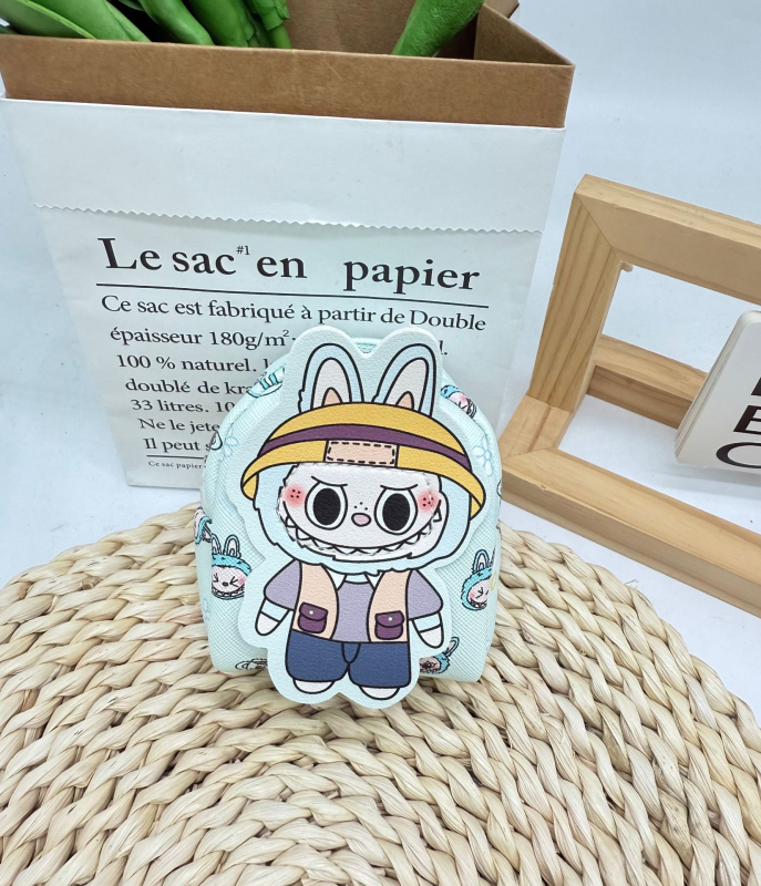 Kulcstartó táska karikatúra mintával, PU anyagból, 1 rekeszű pénztárca, ultra könnyű és bővíthető, fülhallgató és aprópénz rendező