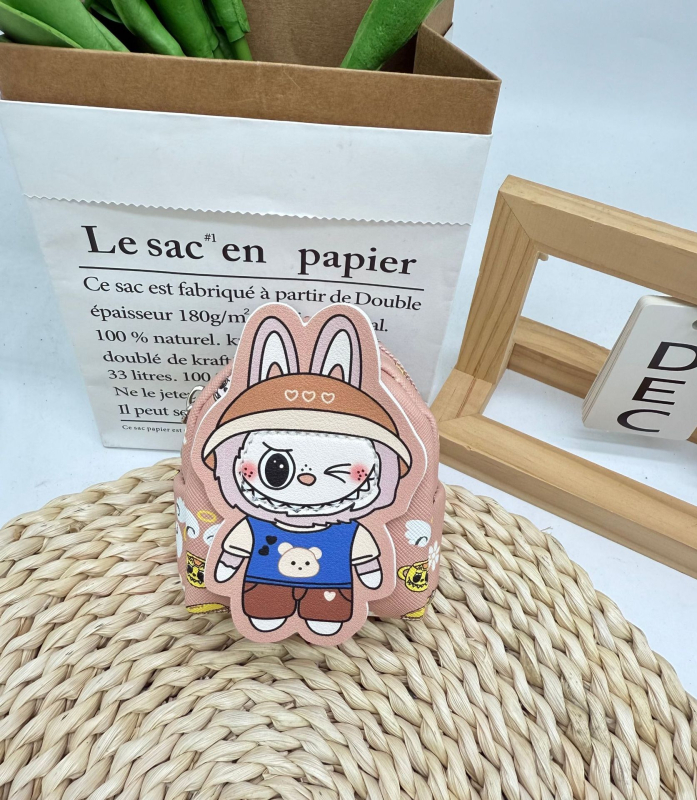 Kulcstartó táska karikatúra mintával, PU anyagból, 1 rekeszű pénztárca, ultra könnyű és bővíthető, fülhallgató és aprópénz rendező