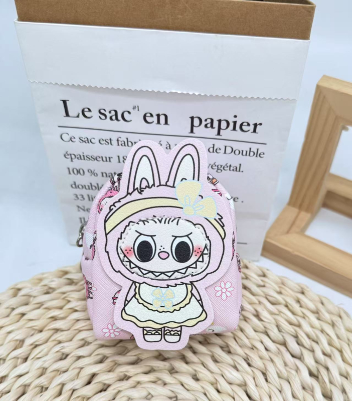 Kulcstartó táska karikatúra mintával, PU anyagból, 1 rekeszű pénztárca, ultra könnyű és bővíthető, fülhallgató és aprópénz rendező