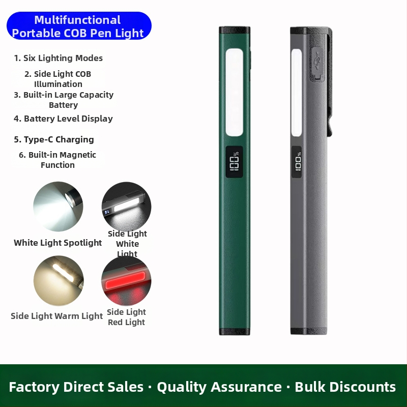 LED pieštuko formos žibintas, įkraunamas, magnetinis, atsparus kritimui, tinkamas stovyklavimui ir automobilio patikrai (3W, 120lm, 400mAh, Type-C įkrovimas)