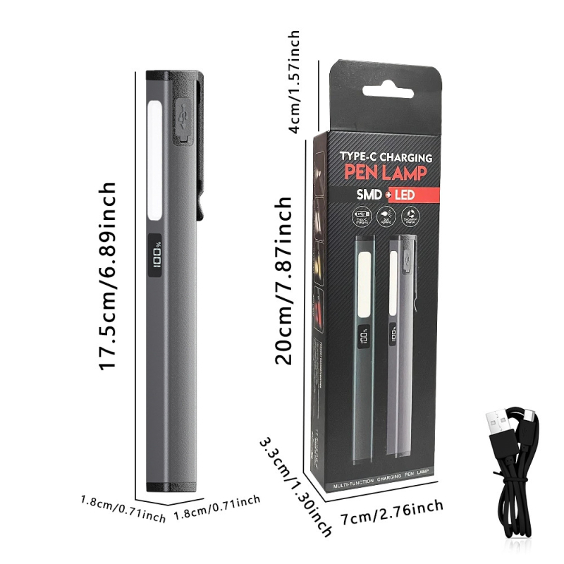 LED toll formájú zseblámpa, újratölthető, mágneses, ütésálló, kemping és autóellenőrzéshez (3W, 120lm, 400mAh, Type-C töltés)