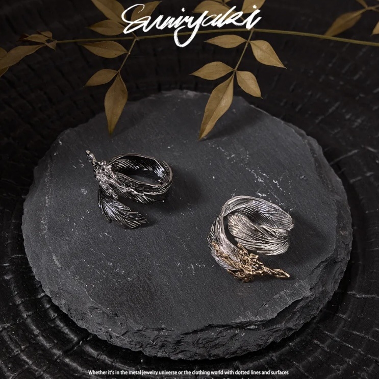 Prsteň - Feather Series, Liquid Metal, Unisex, Electroplated, Retro štýl