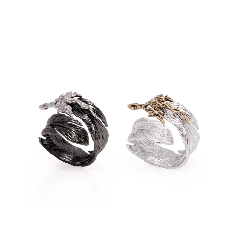 Prsteň - Feather Series, Liquid Metal, Unisex, Electroplated, Retro štýl