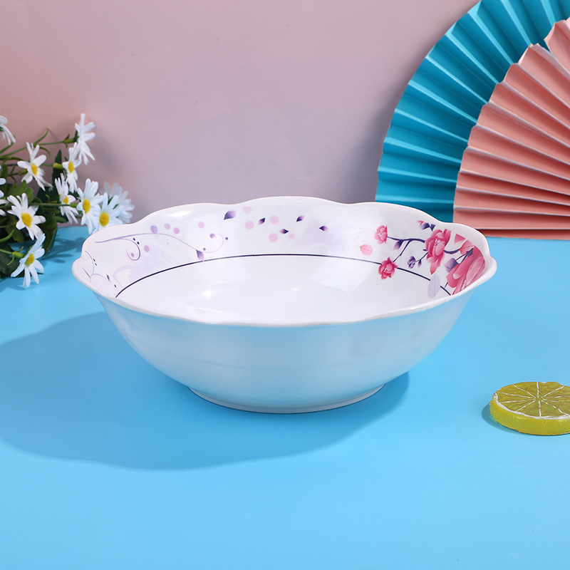 Melamin tál virágos mintával, kerek, modern minimalista stílus, mikrohullámú sütő nem használható