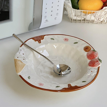 Duboka keramička ploča, ručno oslikana pod glazurom, kružnog oblika, uzorak 69850