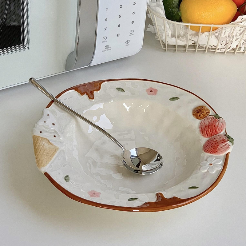 Duboka keramička ploča, ručno oslikana pod glazurom, kružnog oblika, uzorak 69850