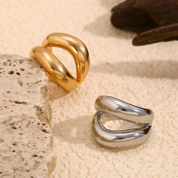 MengJIA inel din oțel inoxidabil — design minimalist geometric, formă de buze, pentru femei
