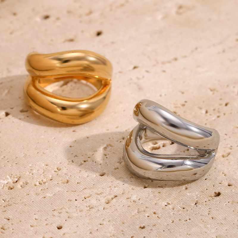 MengJIA inel din oțel inoxidabil — design minimalist geometric, formă de buze, pentru femei