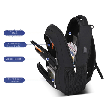 Üzleti laptop hátizsák, vízálló poliészter, kompatibil 16 hüvelykes laptophoz, kapacitás kevesebb mint 20 L, légpárnás vállpántok