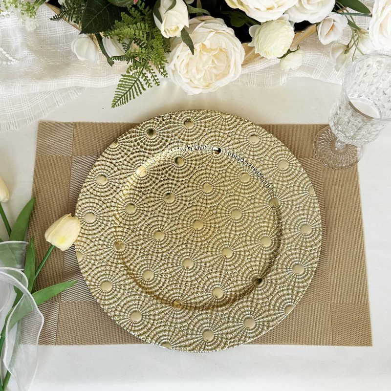 Farfurie de prezentare circulară din plastic, cu finisaj electroplatinat, imprimare logo personalizabilă, modele variate