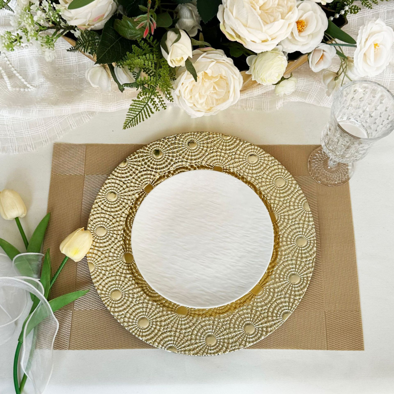 Farfurie de prezentare circulară din plastic, cu finisaj electroplatinat, imprimare logo personalizabilă, modele variate