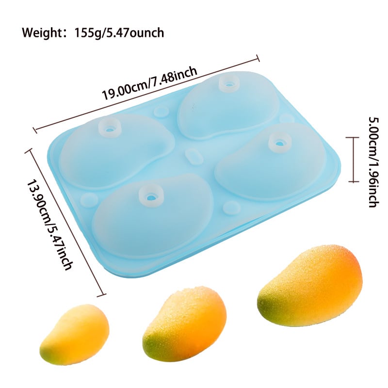 Formă din silicon cu patru secțiuni, 3D mango pentru mousse și budincă, rezistentă la temperaturi de -40°C până la 230°C