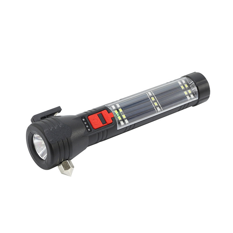 Solarni automobilni sigurnosni čekić s LED svjetlom i probojem prozora, višenamjenska automobilna lampica za održavanje, 1800mAh, solarno punjenje, 5W, domet do 200 m