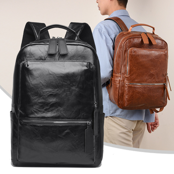 Pánsky PU batoh na 15-palcový notebook, objem 20–35L, mestský minimalistický dizajn, zakrivené ramenné popruhy