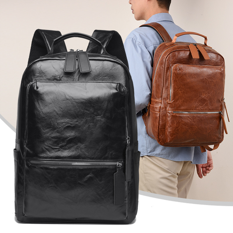 Pánsky PU batoh na 15-palcový notebook, objem 20–35L, mestský minimalistický dizajn, zakrivené ramenné popruhy