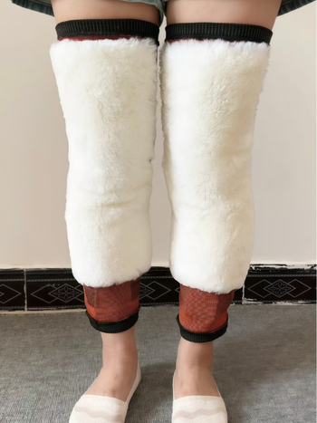 Vuneni koljeni štitnici s kaišima, debeli i produženi, unisex, za zagrijavanje nogu