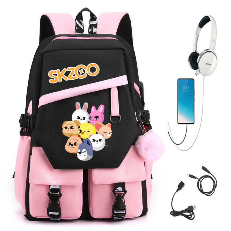 StrayKids USB punjač ranac, Oxford tkanina, gradski minimalistički stil, studentski ruksak za svakodnevnu uporabu