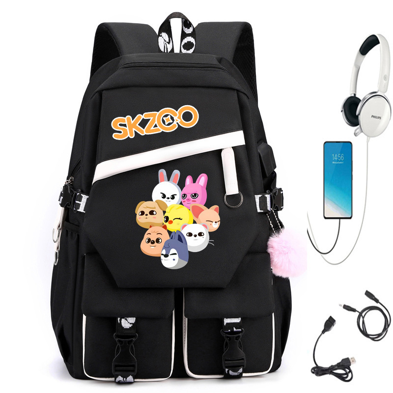 StrayKids USB punjač ranac, Oxford tkanina, gradski minimalistički stil, studentski ruksak za svakodnevnu uporabu