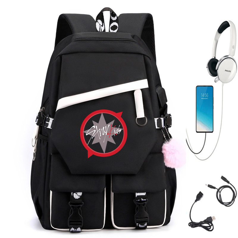 StrayKids USB punjač ranac, Oxford tkanina, gradski minimalistički stil, studentski ruksak za svakodnevnu uporabu