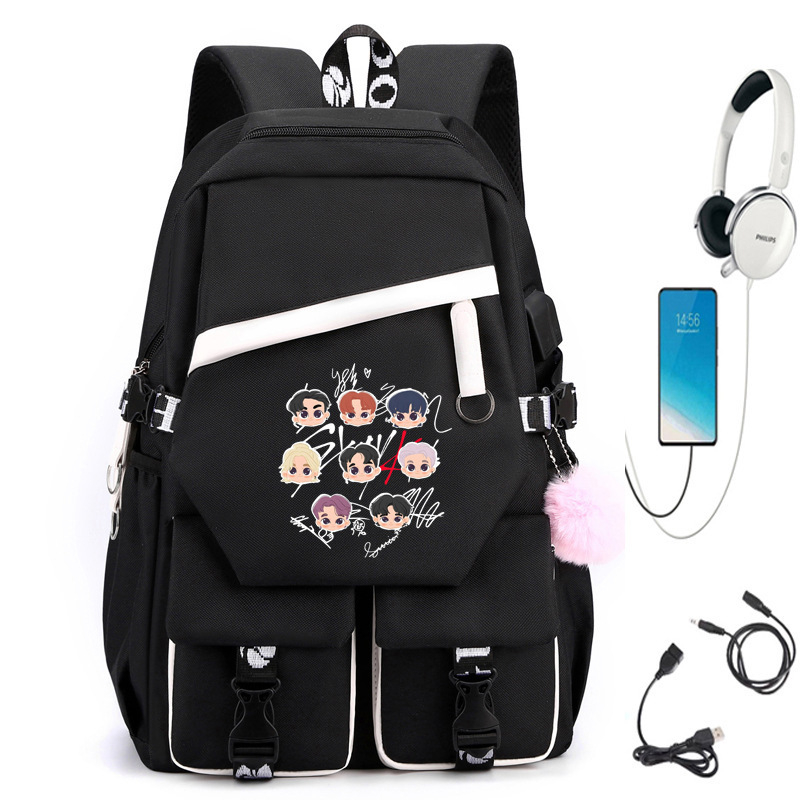 StrayKids USB punjač ranac, Oxford tkanina, gradski minimalistički stil, studentski ruksak za svakodnevnu uporabu
