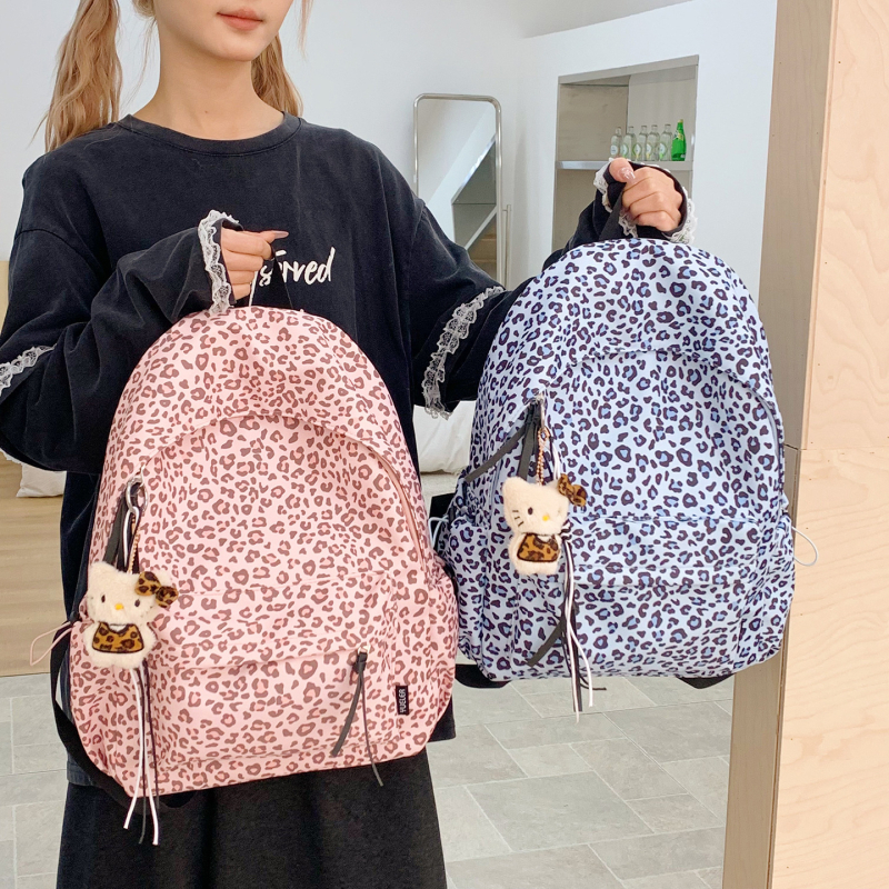 Leopard mintás iskolatáska campus stílusban, nagy kapacitású, modern és sokoldalú a tanuláshoz