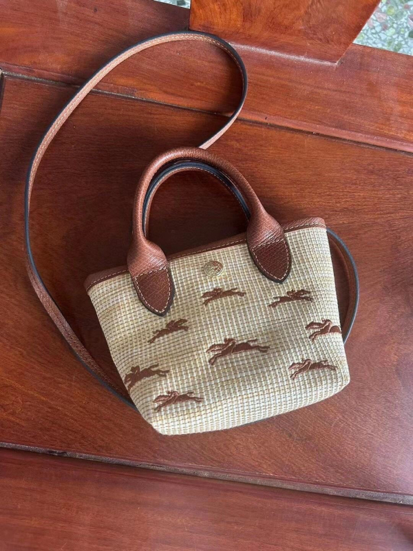 Longxiang új francia stílusú szalma mini táska, kézzel szőtt, váll- vagy crossbody pánttal, hímzett, sokoldalú