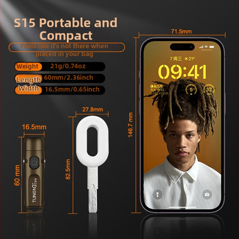 Kulcstartó LED zseblámpa, alumínium test, kézi hajtású, 10W, 350mAh, 200–500 m fénysugár-tartomány