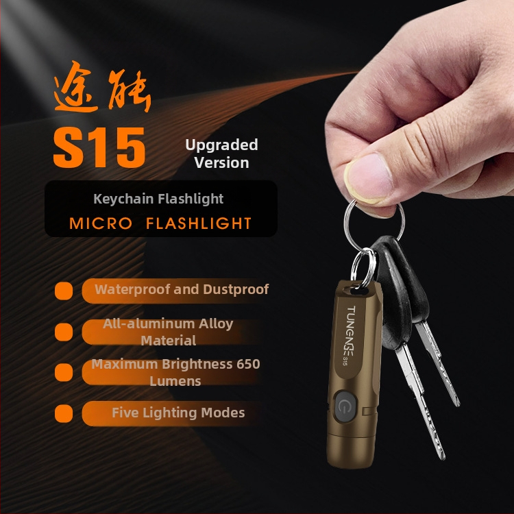 Kulcstartó LED zseblámpa, alumínium test, kézi hajtású, 10W, 350mAh, 200–500 m fénysugár-tartomány