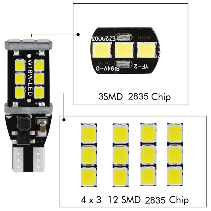 Automašīnas LED atpakaļgaitas gaisma T15 2835 15SMD, 12V, 15W, 500lm, IP45