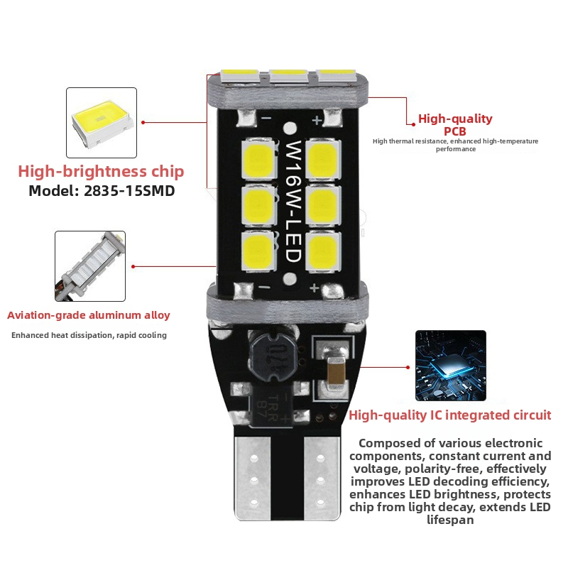 Automašīnas LED atpakaļgaitas gaisma T15 2835 15SMD, 12V, 15W, 500lm, IP45