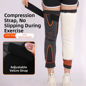 Mu Kang Μαλλινοί επίδεσμοι γόνατος με παχύτερες εκτεταμένες λουρίδες, αντιολισθητικοί και ζεστοί για φθινόπωρο/χειμώνα, ενήλικες