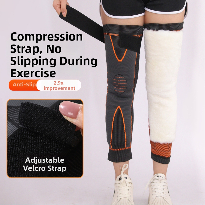 Mu Kang Μαλλινοί επίδεσμοι γόνατος με παχύτερες εκτεταμένες λουρίδες, αντιολισθητικοί και ζεστοί για φθινόπωρο/χειμώνα, ενήλικες