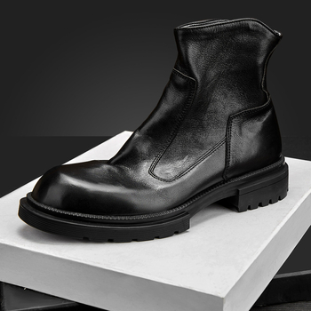 Vīriešu Martins zābaki no īstas ādas, gumijas zole, sānu rāvējslēdzējs, apaļš purns, vidēja augstuma papēdis 3–5 cm