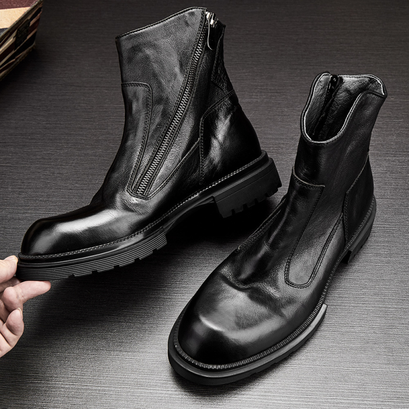 Vīriešu Martins zābaki no īstas ādas, gumijas zole, sānu rāvējslēdzējs, apaļš purns, vidēja augstuma papēdis 3–5 cm