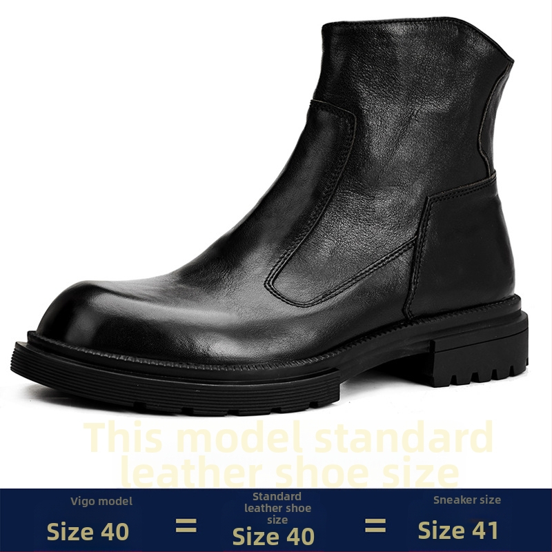 Vīriešu Martins zābaki no īstas ādas, gumijas zole, sānu rāvējslēdzējs, apaļš purns, vidēja augstuma papēdis 3–5 cm