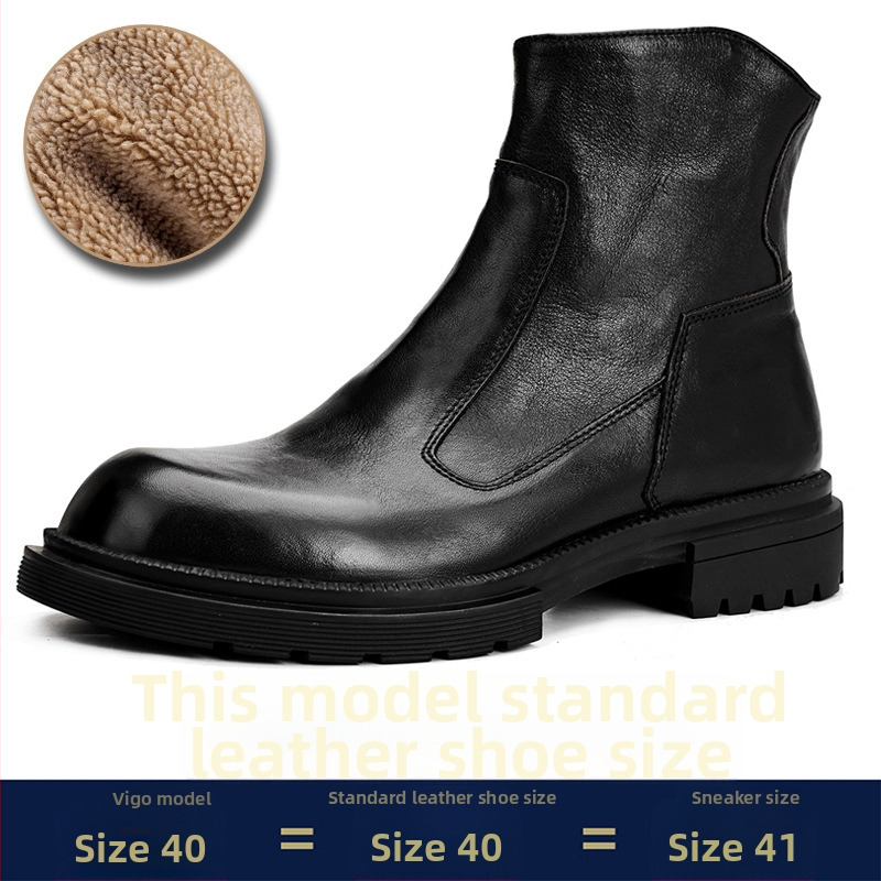 Vīriešu Martins zābaki no īstas ādas, gumijas zole, sānu rāvējslēdzējs, apaļš purns, vidēja augstuma papēdis 3–5 cm