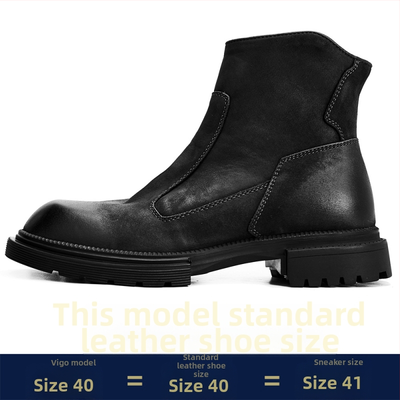 Vīriešu Martins zābaki no īstas ādas, gumijas zole, sānu rāvējslēdzējs, apaļš purns, vidēja augstuma papēdis 3–5 cm