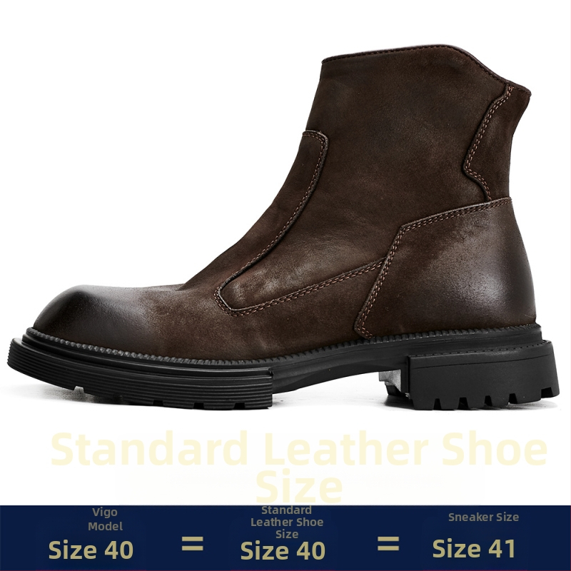 Vīriešu Martins zābaki no īstas ādas, gumijas zole, sānu rāvējslēdzējs, apaļš purns, vidēja augstuma papēdis 3–5 cm