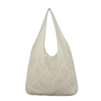 Ženska romboidna pletena torba za plažu, opušteno ljetni stil, vertikalni kvadratni oblik, otvorena džep, dvostruke remene