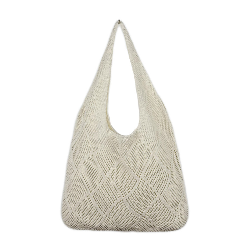 Ženska romboidna pletena torba za plažu, opušteno ljetni stil, vertikalni kvadratni oblik, otvorena džep, dvostruke remene