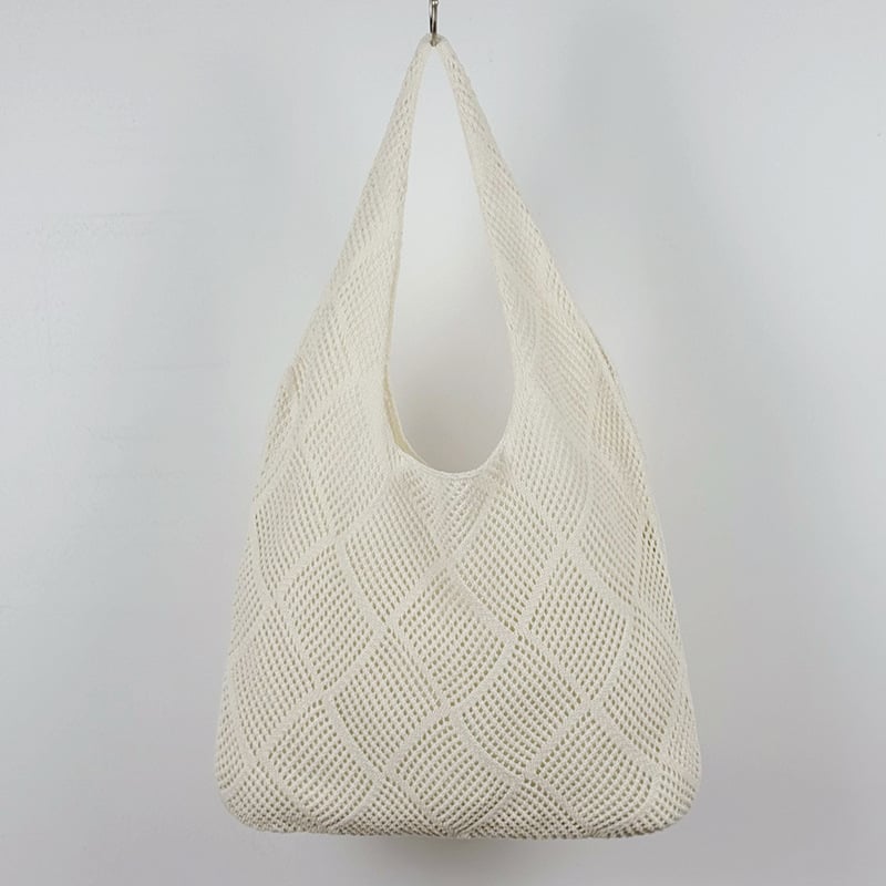 Ženska romboidna pletena torba za plažu, opušteno ljetni stil, vertikalni kvadratni oblik, otvorena džep, dvostruke remene
